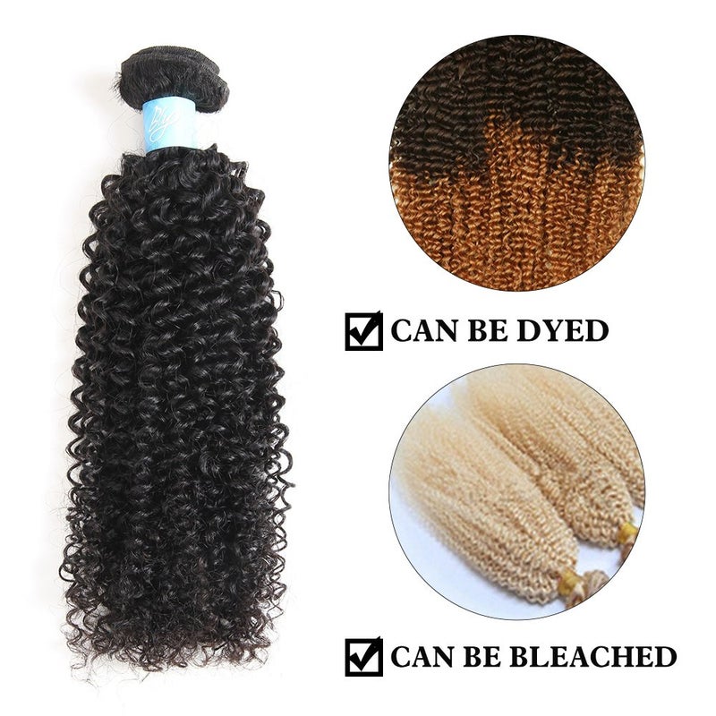 BLY 7A Mongolian Afro Kinky Curly Human Hair 3 Bundles Unprocessed Hair Weave Weft Big Hair for African American Women Natural Color (12/14/16 Inch, Kinky Curly Black) - Image 4